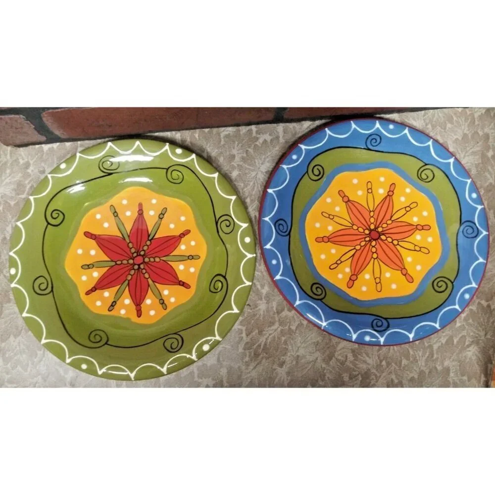 Pier 1 Salad plates (2) Hand-Painted Star/Flower Ironstone 8